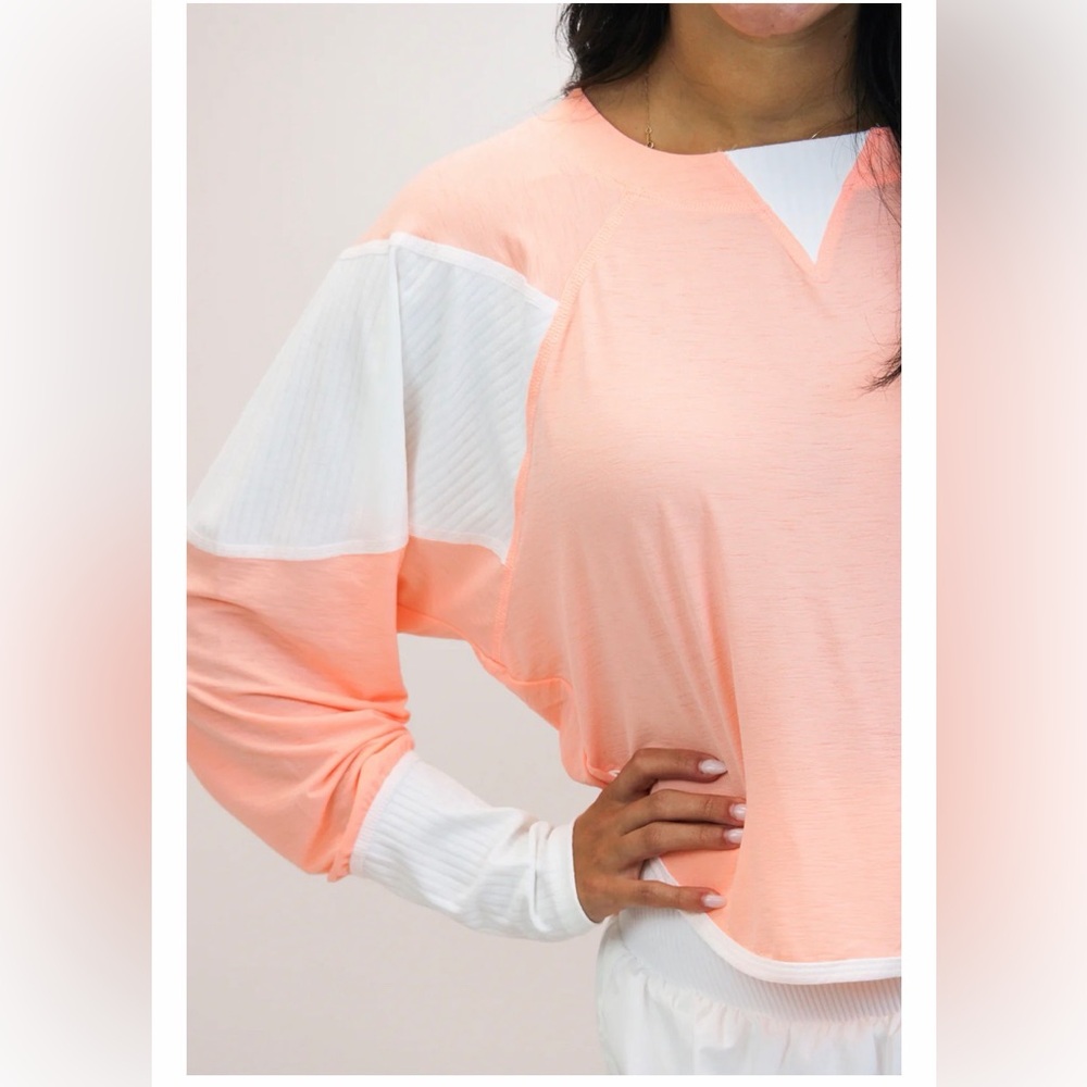 🧡Free People Peach and White Long Sleeve Top - Picture 2 of 15